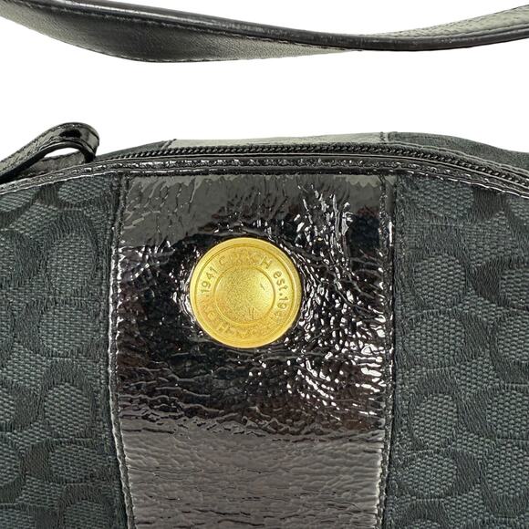 Coach Signature Back Canvas Patent Demi Mini Ergo Baguette Purse Bag 41066 - Picture 7 of 16